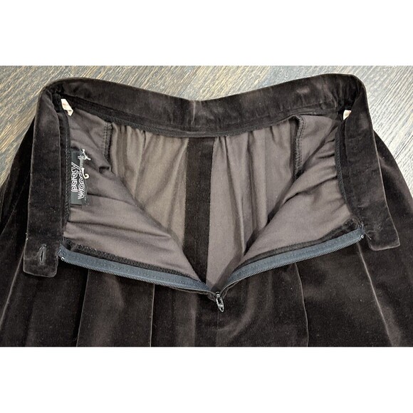 VINTAGE Patty Woodard Skirt Women’s Small Velvet Pleated Dark Brown MIDI Pockets - Picture 5 of 10